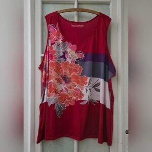 Penningtons Red Floral Sleeveless Tunic Tank Top Plus Size 5X NWT